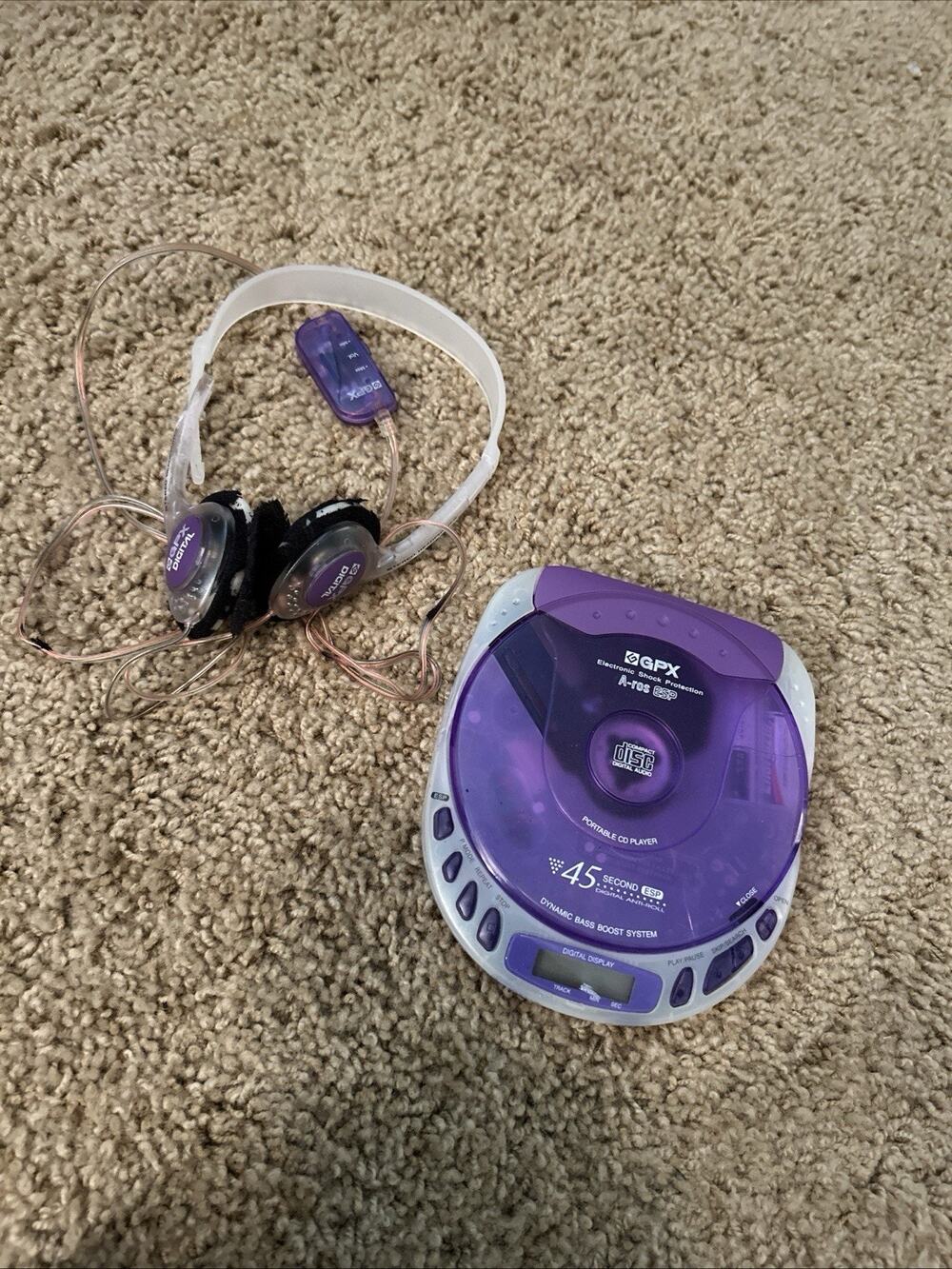 GPX Portable Compact Disc CD Player Purple Clear Vintage '01 Tested Headphones